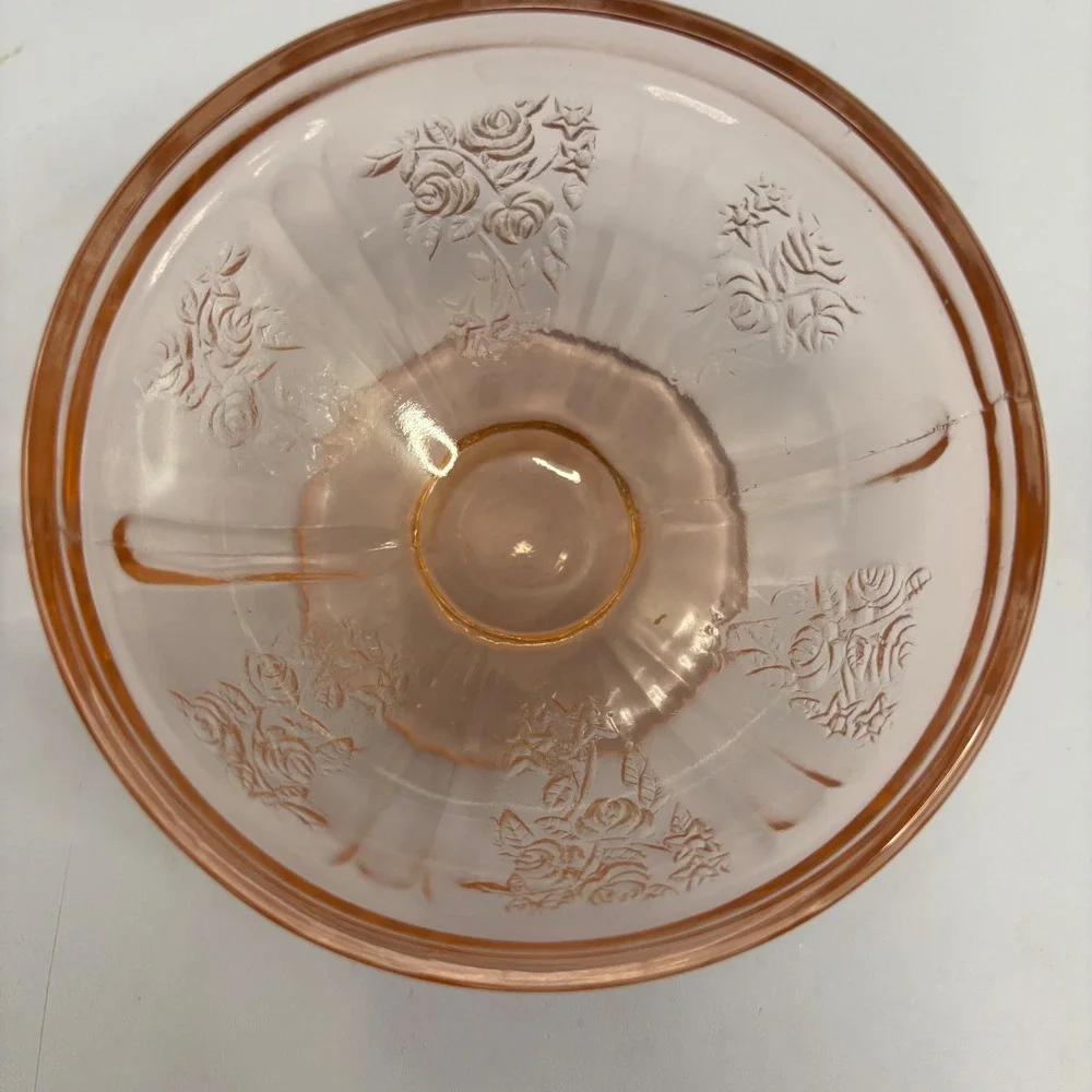 Vintage Pink Depression Glass Set Rose Candy Dish Ribbed Bowls 3 Piece Set